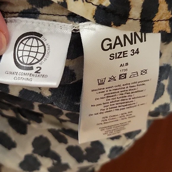 GANNI | Leopard Print Smocked Short Sleeve Peplum Hem top Cotton & Silk - XS - Picture 9 of 12